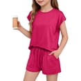 thumbnail image 6 of ITSAME Girls Outfits 2-Piece Crewneck T-Shirt&Shorts with Pockets Summer Casual Loungewear Set Hot Pink Size 4, 6 of 9