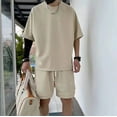 thumbnail image 3 of Vedolay Short Sets For Men Men's Short Sets Outfits 2 Piece Summer Tracksuit Plaid Short Sleeve T Shirt and Shorts Set,Khaki M, 3 of 4