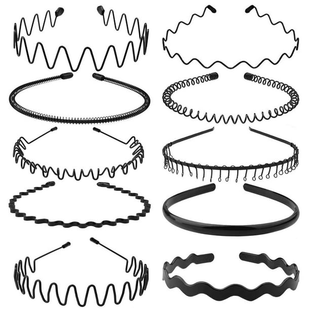 KELUBATU Diadema de metal Diademas de metal para el cabello de moda Diademas de metal negro unisex Diadema ondulada Perfecta para deportes al aire libre y uso diario (10 piezas)