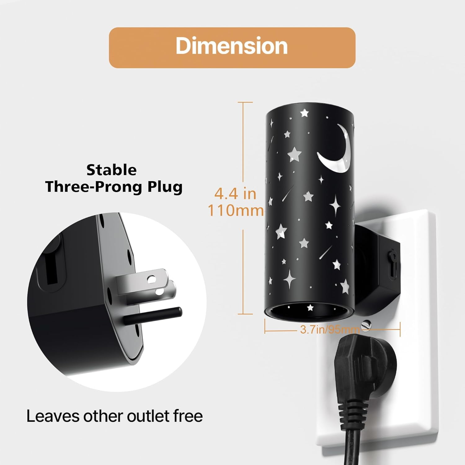 LED Night Lights Plug into Wall, 2-Pack 3000K Bright Plug in Nightlight, Dusk-to-Dawn Sensor, Dimmable 0-100LM, Auto-On/Off, Home Decor for Kids Room, Bathroom, Hallway, Bedroom, Black Stars