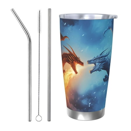 

Salouo Red And Blue Fire Dragon A Print 20oz Tumbler with Lid Stainless Steel Vacuum Insulated Tumbler Durable Insulated Coffee Mug Thermal Cup with Splash Proof Sliding Lid-Straw Three-piece Set