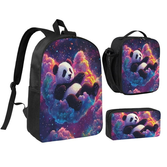 Cute Panda Backpack 17 Inch Set with Lunch Bag and CaseDurableTravel Bag Combo for Work Commuting Daily Use