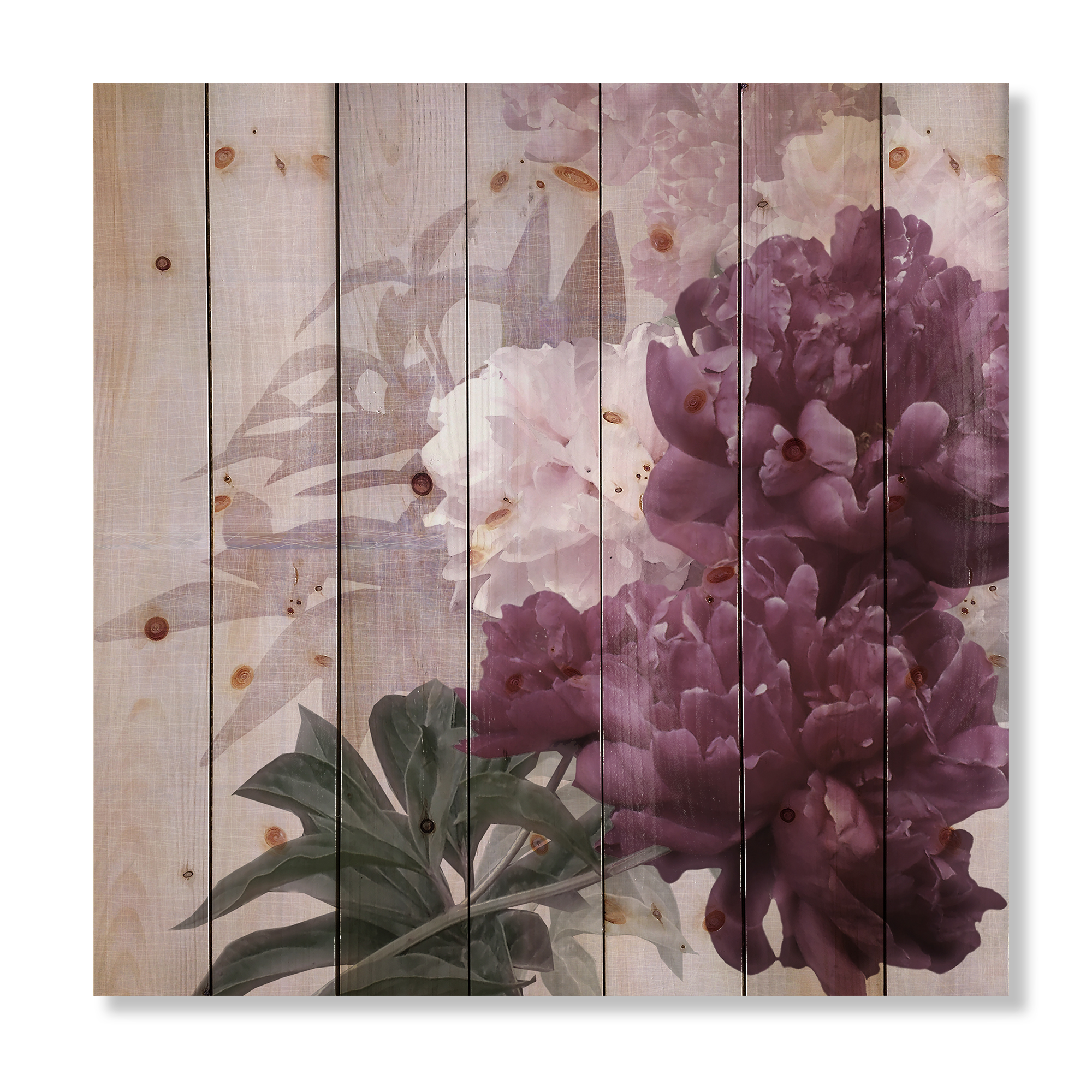 Designart 'Ancient Pink and Purple Flowers I' Traditional Print on Natural Pine Wood