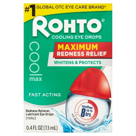 Rohto Cooling Maximum Redness Relief Eye Drops, 0.4 Fl Oz
