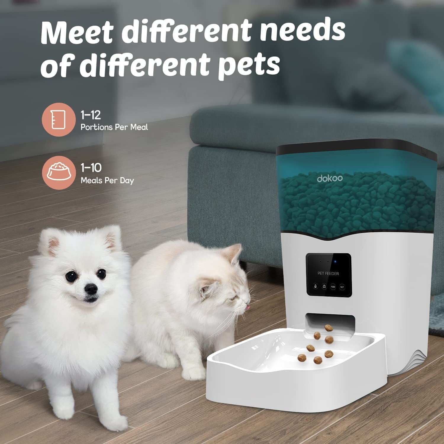 ITSKOO Automatic Pet Feeder - Automated & Programmable Dog & Cat Food Dispenser - Smart Dry Kibbles Container for Better Portion Control, Remote