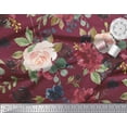 thumbnail image 2 of Soimoi Red Rayon Fabric Leaves & Peony Floral Fabric Prints By Yard 56 Inch Wide, 2 of 3