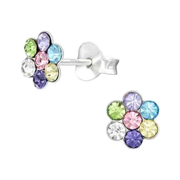 Flower 925 Sterling Silver Stud Earrings with Crystals