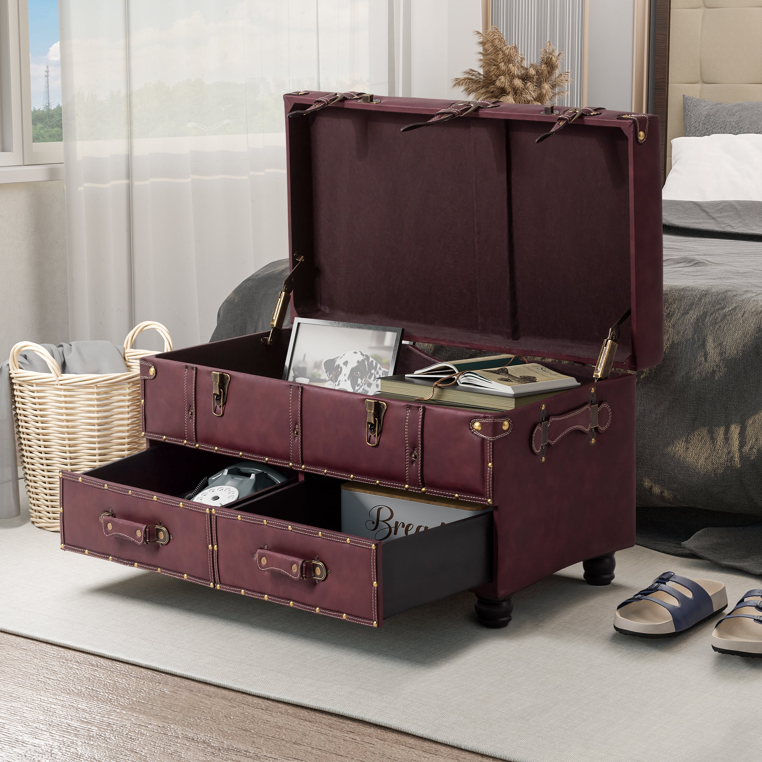 COZAYH Vintage Trunk, Large Wooden Storage Chest with Lock, Cabinet for Home Organizer, Black Brown - Walmart.com COZAYH Vintage Trunk, Large Wooden Storage Chest with Lock, Cabinet for Home Organizer, Black Brown - Walmart.com