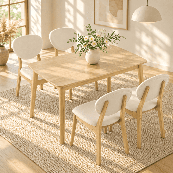 Ktaxon Modern Dining Table Set for 4, Solid Wood Dinner Table with 4 Padded Chairs for Home, Kitchen, Restaurant, 47" Wood Color