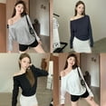 thumbnail image 6 of Women Sexy Off The Shoulder Long Sleeve Tops Y2k Going Out Tops Fit T-Shirts Black M, 6 of 8