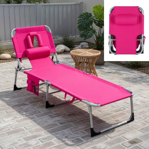 Foldable Tanning Chair with Face & Arm Holes – Lightweight Portable Beach Chair for Pool, Patio & Outdoor Use – Pink
