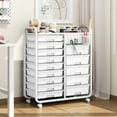 thumbnail image 6 of BEHERZT 14 Drawer Rolling Cart with Tabletop & DIY Pegboard, Storage Carts with Wheels, Organizers Utility Cart, White, 6 of 7