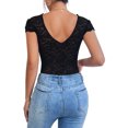 thumbnail image 6 of hirigin Women Slim One Piece Bodysuit, Lace Flower Jacquard Flying Sleeve Deep V-neck Jumpsuit for Party Club, 6 of 7
