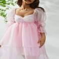 thumbnail image 2 of Women Princess Long Sleeve Puff Dress Mesh Ruffle Square Collar A Line Loose Tulle Mini Dress, 2 of 6