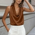 thumbnail image 5 of Dwellite Women's Silk Satin Tank Tops Cowl Neck Casual Camisoles Sleeveless Business Work Blouses Dressy Summer Shirts Coffee L, 5 of 8