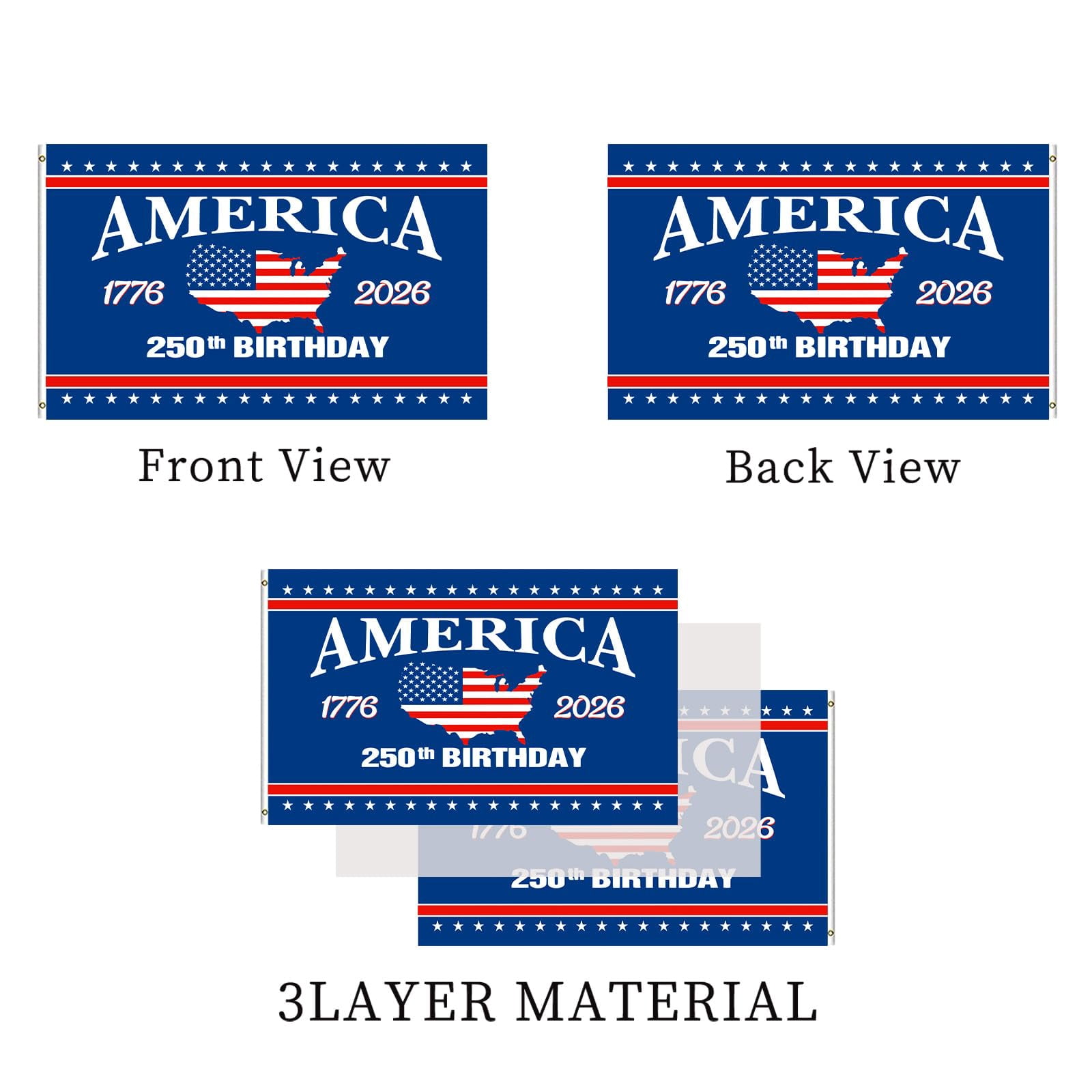 250 Anniversary USA Flag Double Sided 3 Ply 250th Year American Anniversary Flags 3x5 Ft Outdoor Heavy Duty 1776-2026 Merchandise Banner with Durable Canvas Header Brass Grommets