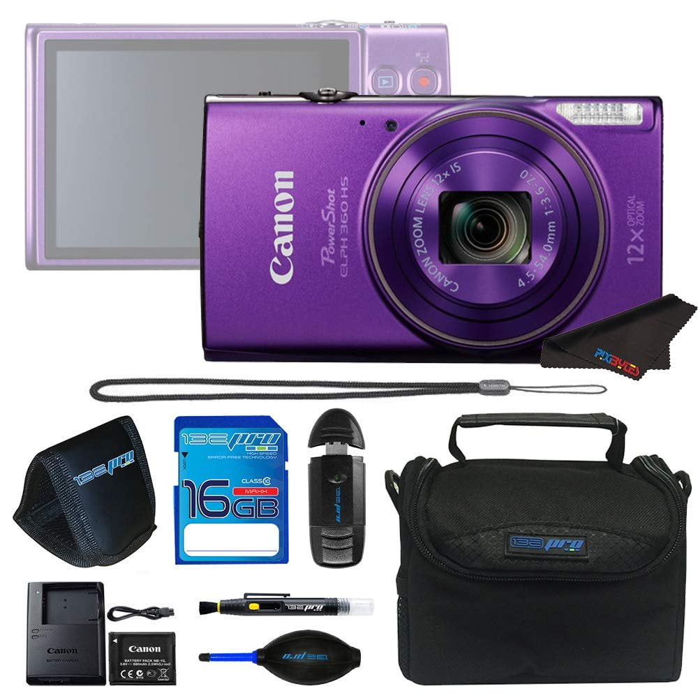 Canon PowerShot ELPH 360 HS Digital Camera (Purple) + 16GB Deluxe