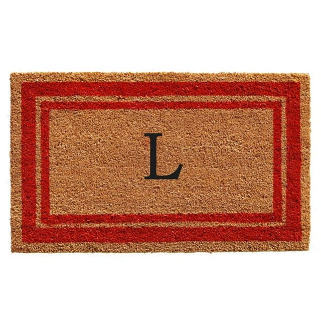 Calloway Mills 153031830L 18 x 30 in. Red Border Monogram Rectangular Doormat, Natural - Letter L