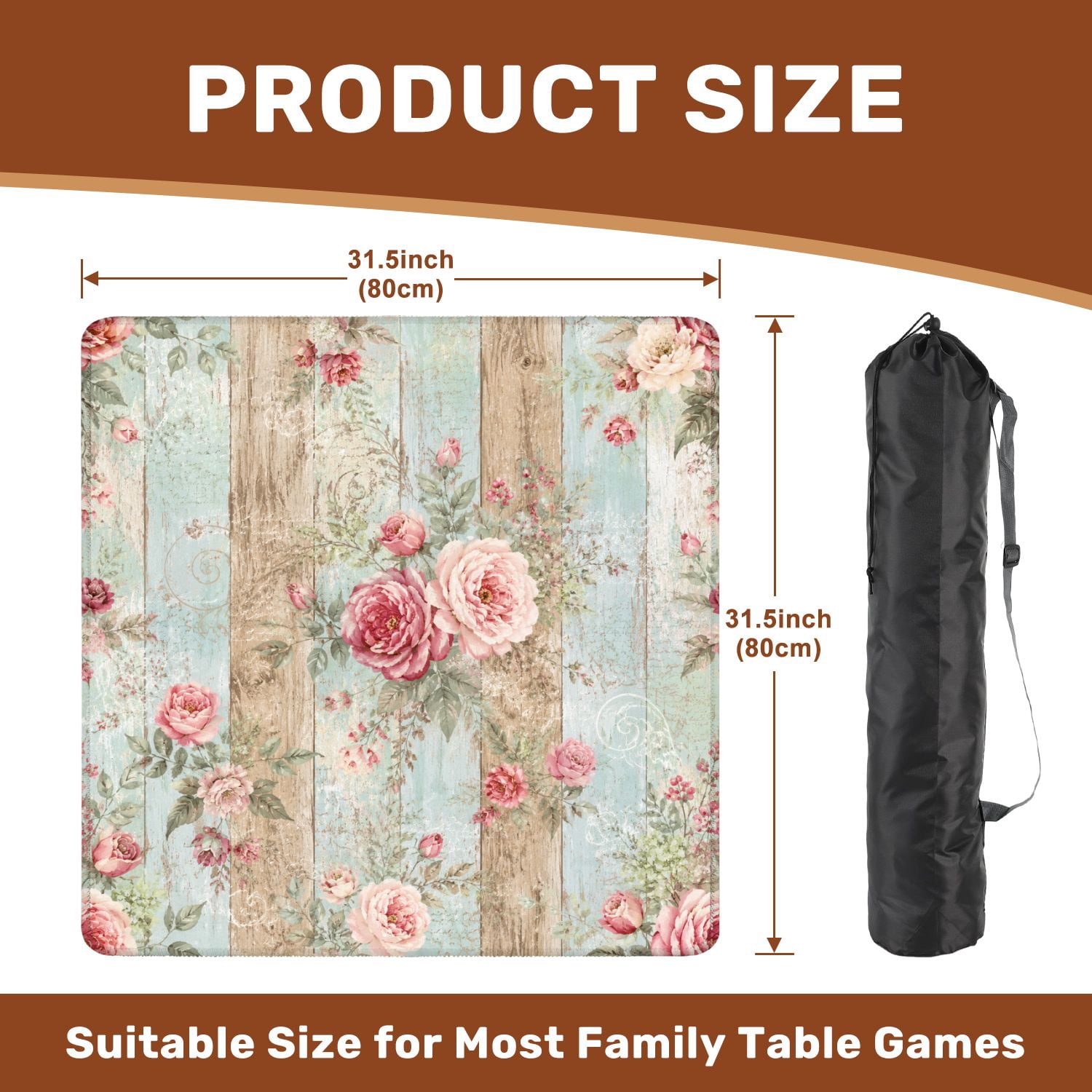 Mahjong Mat 31.5" x 31.5" Vintage Botanical Birds Flowers Green Monochrome Non-Slip Noise Reduction American Mahjong Tiles Table Cover for Dominoes Poker Card Board Games Gift