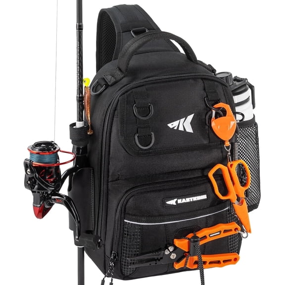 KastKing BaitSpace Fishing Sling Bag, Fishing Backpack with Rod & Beverage Holder, Tackle Bag for Fishing Gear