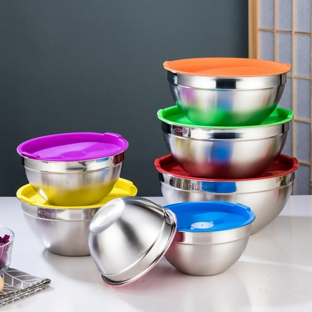 Tazones para con tapas herméticas de tazones de cocina anidables de material acero inoxidable más grueso para cocinar Preparación Almacenamiento - 7 7 piezas de gorro de colores perfecl Tazones para mezclar