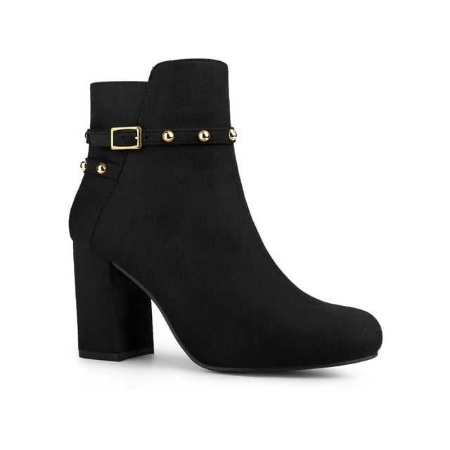 Unique Bargains Femmes Boucle Décor Talons Chunky Bottines