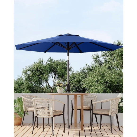 9FT Outdoor Patio Umbrella with Crank Lift, Double Layer Wind Vent & Push-Button Tilt,UV Protection, Waterproof, Heavy Duty 8 Rib Design for Deck, Pool, Garden