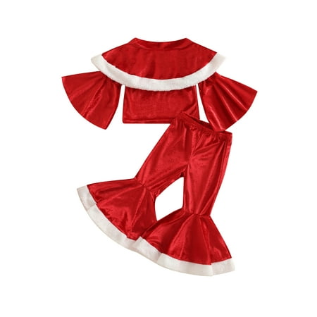

Canrulo Fashion Toddler Baby Girls Christmas Clothes Long Sleeve Off Shoulder Velvet T Shirt + Long Flared Pants Set Red 3-4 Years