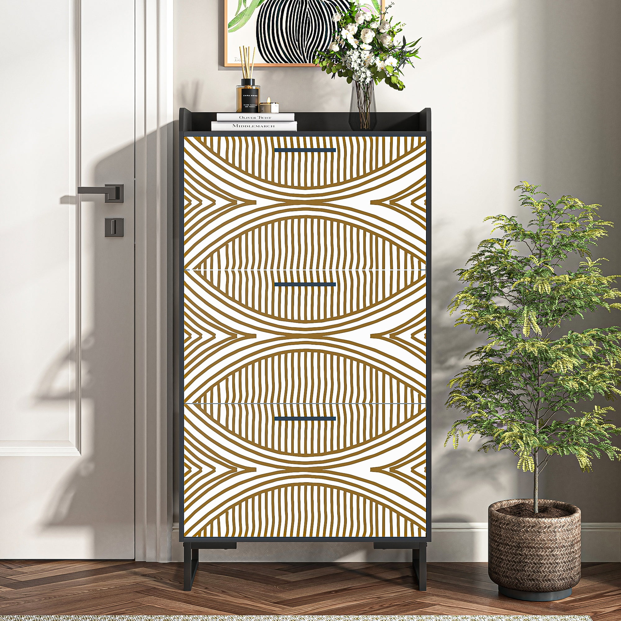 YYAo Entryway Shoe Cabinet, Shoes Storage Organizer Narrow Shoe Storage Rack with Flip Doors, Tipping Bucket Shoe Cabinet for Closet, Living Room, Black YYAo Entryway Shoe Cabinet, Shoes Storage Organizer Narrow Shoe Storage Rack with Flip Doors, Tipping Bucket Shoe Cabinet for Closet, Living Room, Black