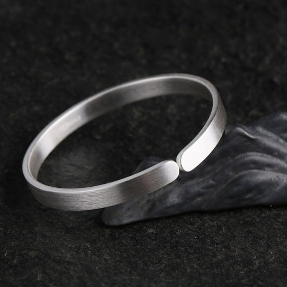 Wollet S999 Silver Bangle Bracelet Silver Jewelry Simple Pure Smooth Brushed Open Women's Plain Silver Bracelet