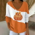 thumbnail image 2 of Uootdi Halloween Women's Long Sleeve Shirts Sequin Pumpkin Print Maple Leaf Casual Striped Fabric Gift T-Shirt, 2 of 3