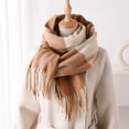 thumbnail image 4 of Yuanlong Womens Scarves Plaid Tassel Thick Fluffy Winter Warm Neck Wraps Windproof Cozy Elegant Daily Casual Shawl Scarves, 4 of 7