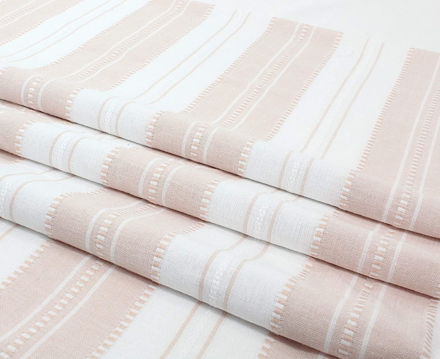 Serafina Home Light Pink White Fabric Shower Curtain: Cotton Rich Striped with Detailed Decorative Weave