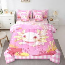 Erosebridal Pink Axolotl Bed in a Bag, Ocean Animal Bed Set, Kawaii Sealife Reversible Comforter Sets, Ultra Soft Room Decor, 7pcs