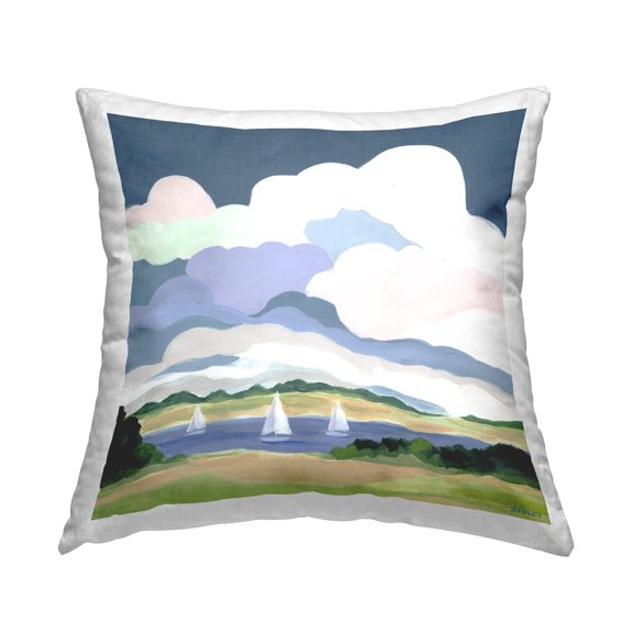 Stupell Industries Lake Sailboats with Clouds Decorative Printed Throw Pillow Design by Jennifer Brinley.