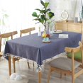 thumbnail image 2 of Washable Tablecloth Solid Color Tassel Cotton Linen Fabric Table Cloth Dust-Proof Table Cover for Kitchen Dinning Buffet Tabletop Decoration (Square 55 x 55 Inch, Navy Blue), 2 of 7