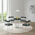 thumbnail image 5 of Homestock Gothic Glamour 5 Piece Round Glass Dining Table Set With Brushed Stainless Steel And Charcoal Fabric, 5 of 8