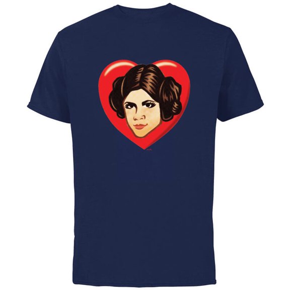 Star Wars Princess Leia Cartoon Heart Valentine - Short Sleeve Cotton T-Shirt for Adults - Customized-Navy