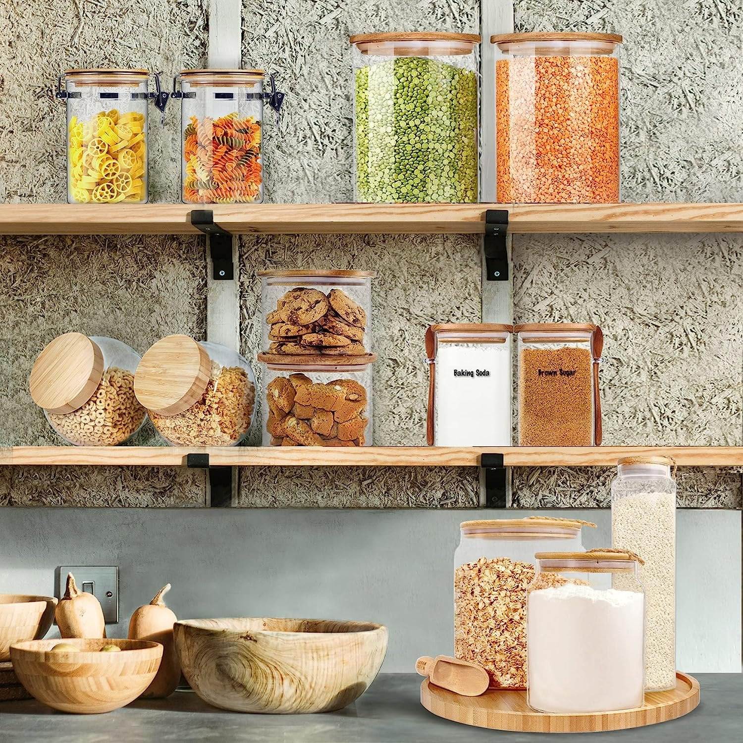 Glass Spice Jars with Wooden lids Kirrex Spice Jars Set Of Eight Kitchen  Storage