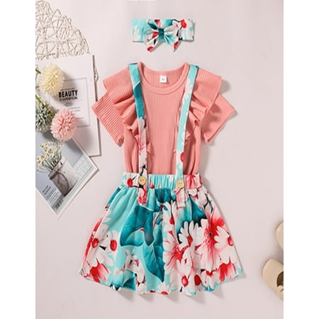 

OQCKIDS Baby Girl Floral 3pcs Sets Solid Casual Cotton Flower Girls Summer Crew neck Short Sleeve