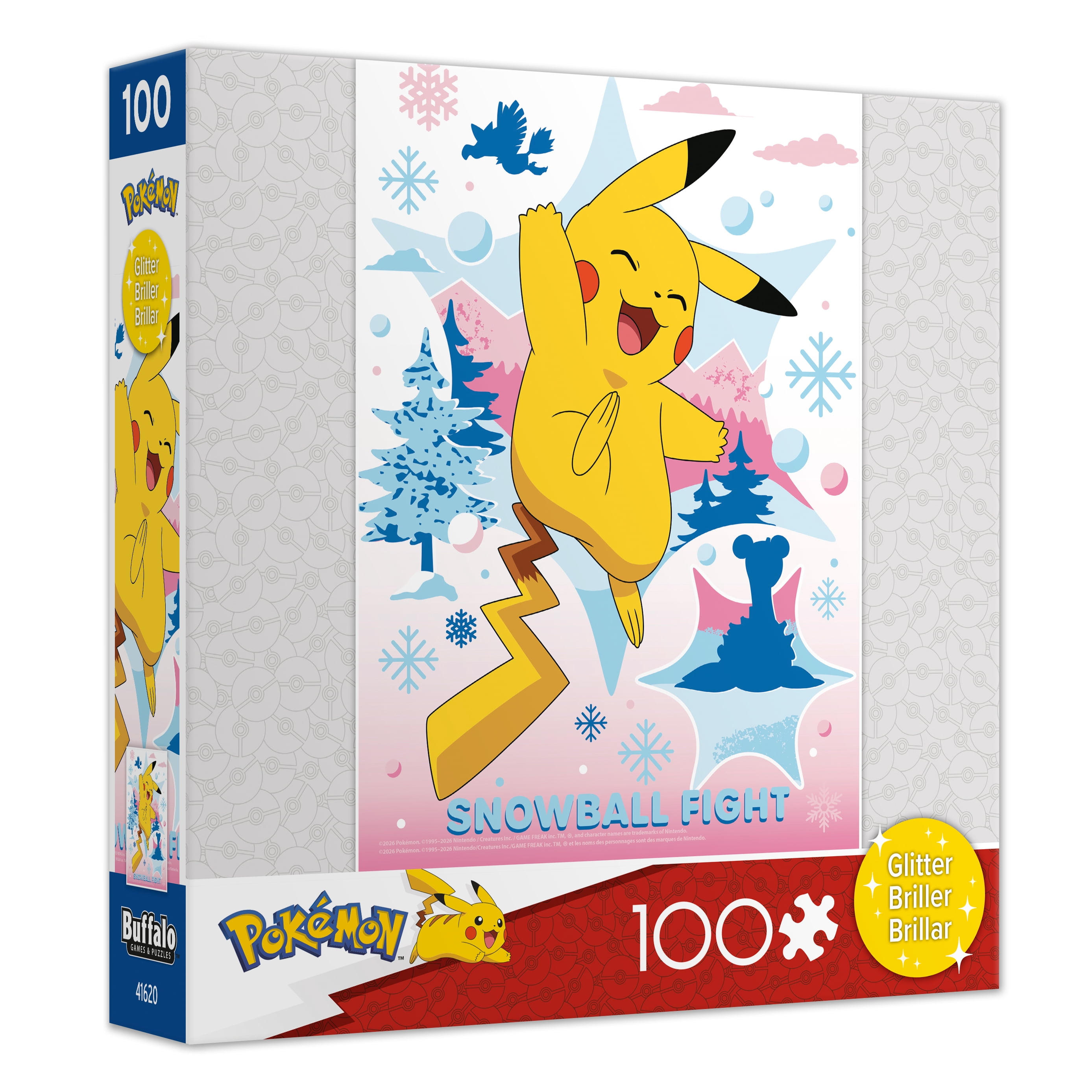 Ceaco Pokemon Snowball Fight Glitter 100-Piece Interlocking Jigsaw Puzzle for Children Ages 6+