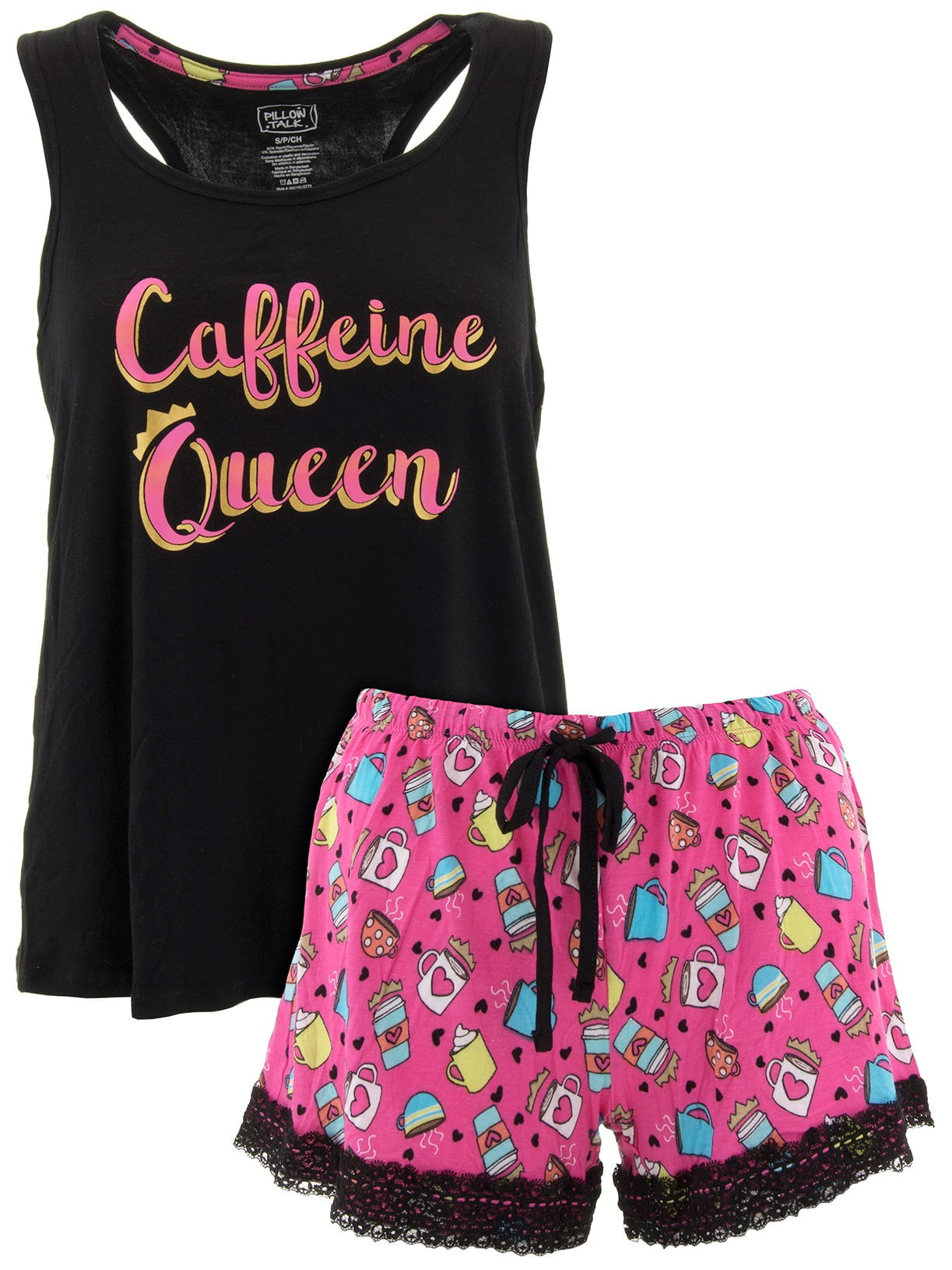 Pillow Talk Pillow Talk Women's Caffeine Queen Black Short Pajamas