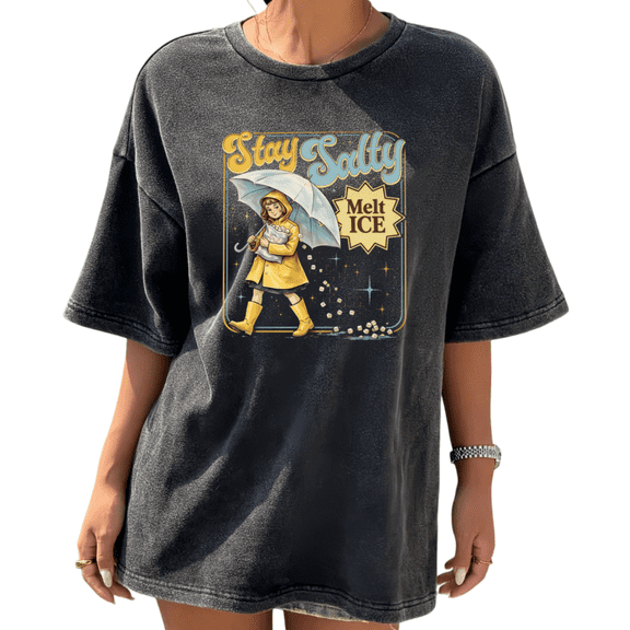 Cozymy Womens Cartoon Salty Vibe Washed Oversized Fit Vintage Washed T-Shirt Tops