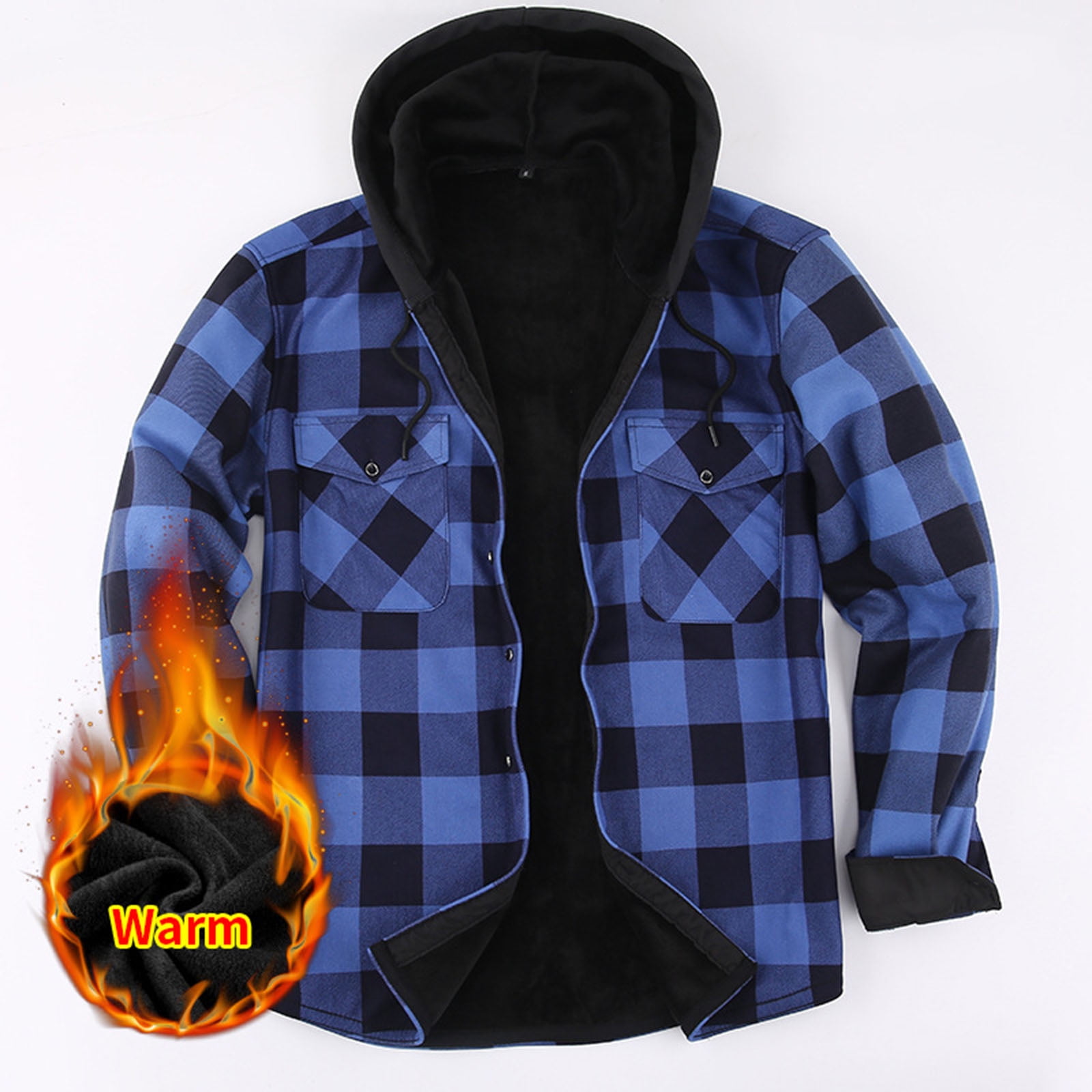 Chiccall Mens Flannel Hoodie Thick Warm Fleece Lined Plaid Drawstring Button Down Hooded Shirts for Men Fall Winter Casual Stylish Coats with Pocket