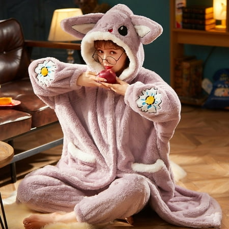 

DanceeMangoo Women Sleepwear Plus Size XXL Intensification Nighty Plush Set Winter Pyjamas Loose Version Medium Style Hooded Pajamas женский