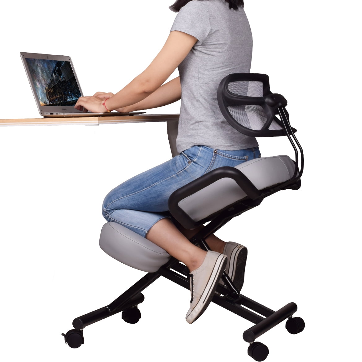 Dragonn By Vivo Ergonomic Kneeling Chair With Back Support For Home And Office Angled Posture Seat Gray Dn Ch K02g Walmart Com Walmart Com