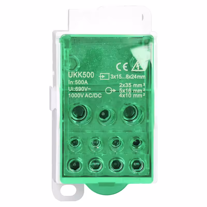 thumbnail image 1 of UKK500 C45 Terminal Block Junction Box 690V 500A Single Pole Rail Power Junction Box Green, 1 of 8