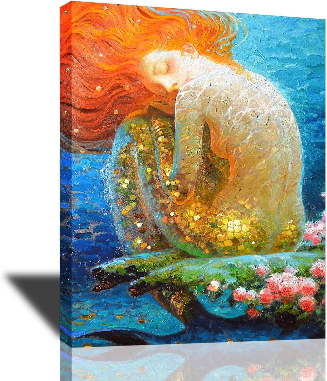 Mermaid Bathroom Decor Wall Art Blue Ocean Painting Mermaid Pictures