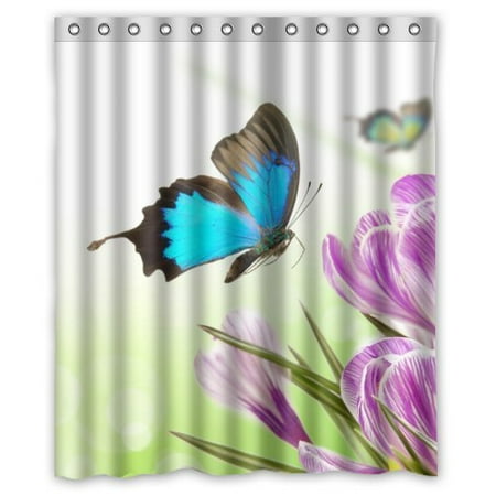 Hellodecor Butterfly Shower Curtain Polyester Fabric Bathroom