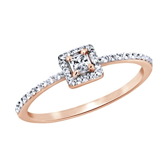 White Natural Diamond Framed Promise Ring in 10k Rose Gold (0.25 Cttw)